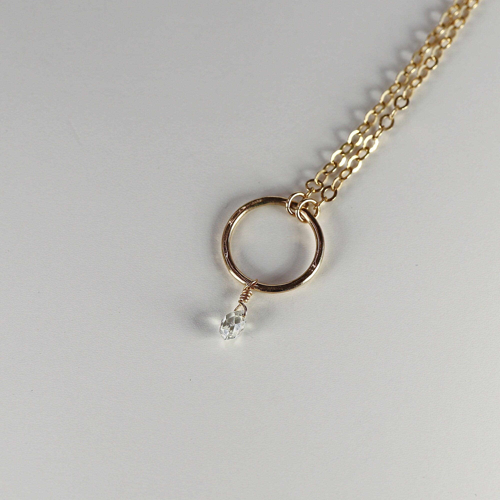 Diamond Briolette Necklace in 14k Solid Yellow Gold