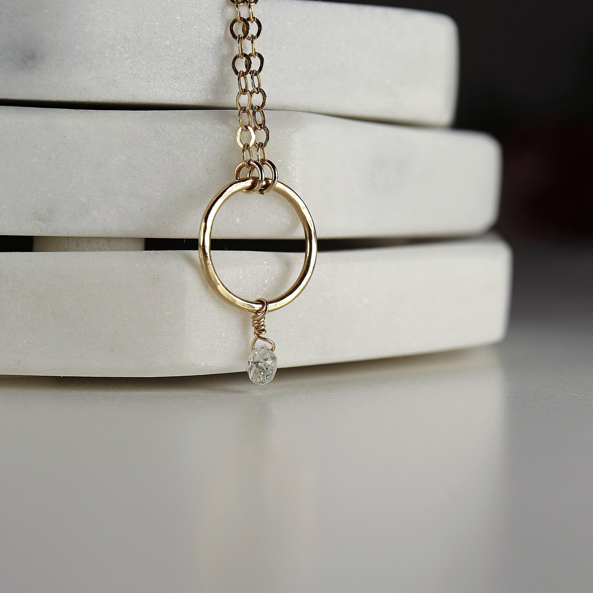 Diamond Briolette Necklace in 14k Solid Yellow Gold