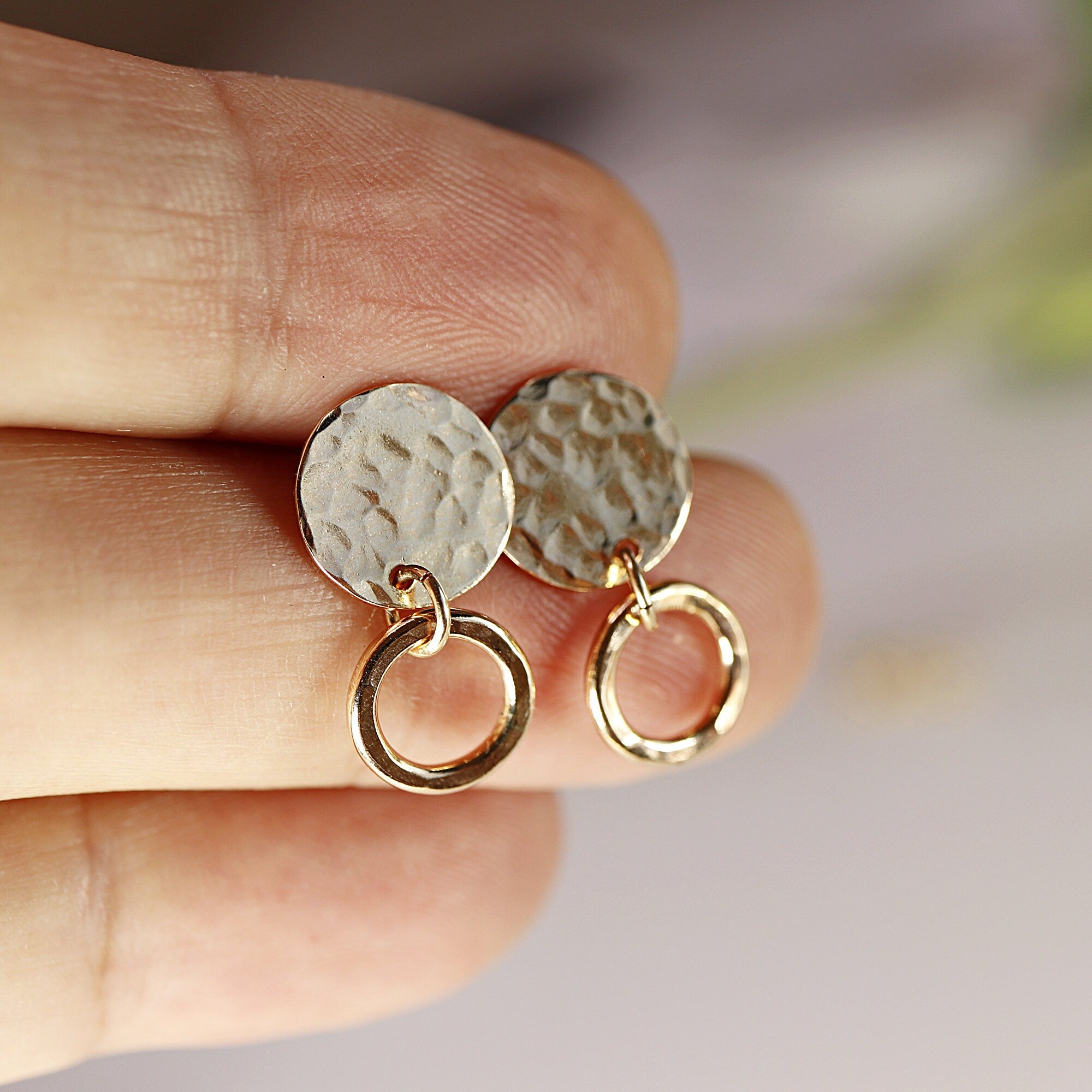 Open Circle and Dot Dangle Studs Earrings