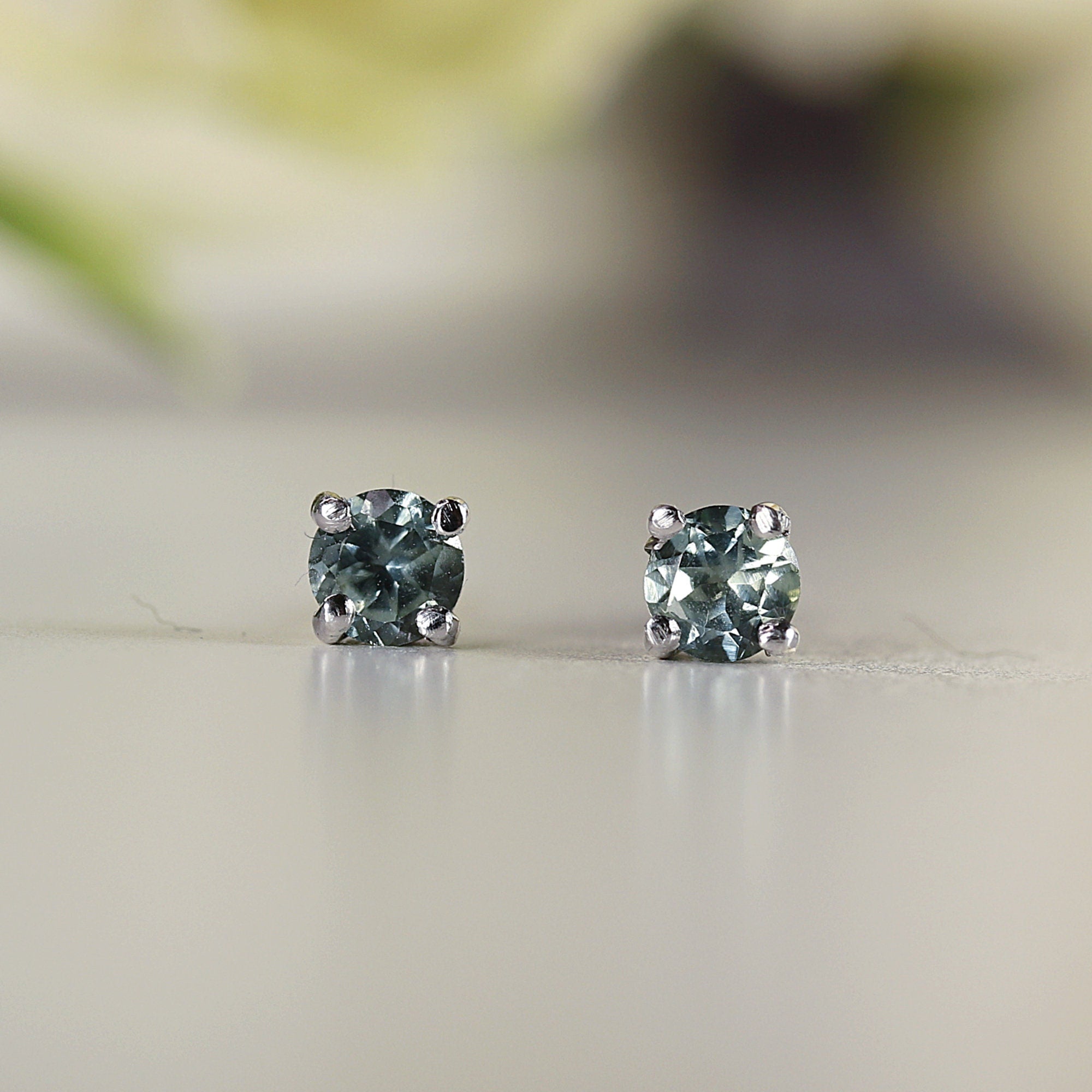Teal Green Montana Sapphire Earrings 14k Solid Gold