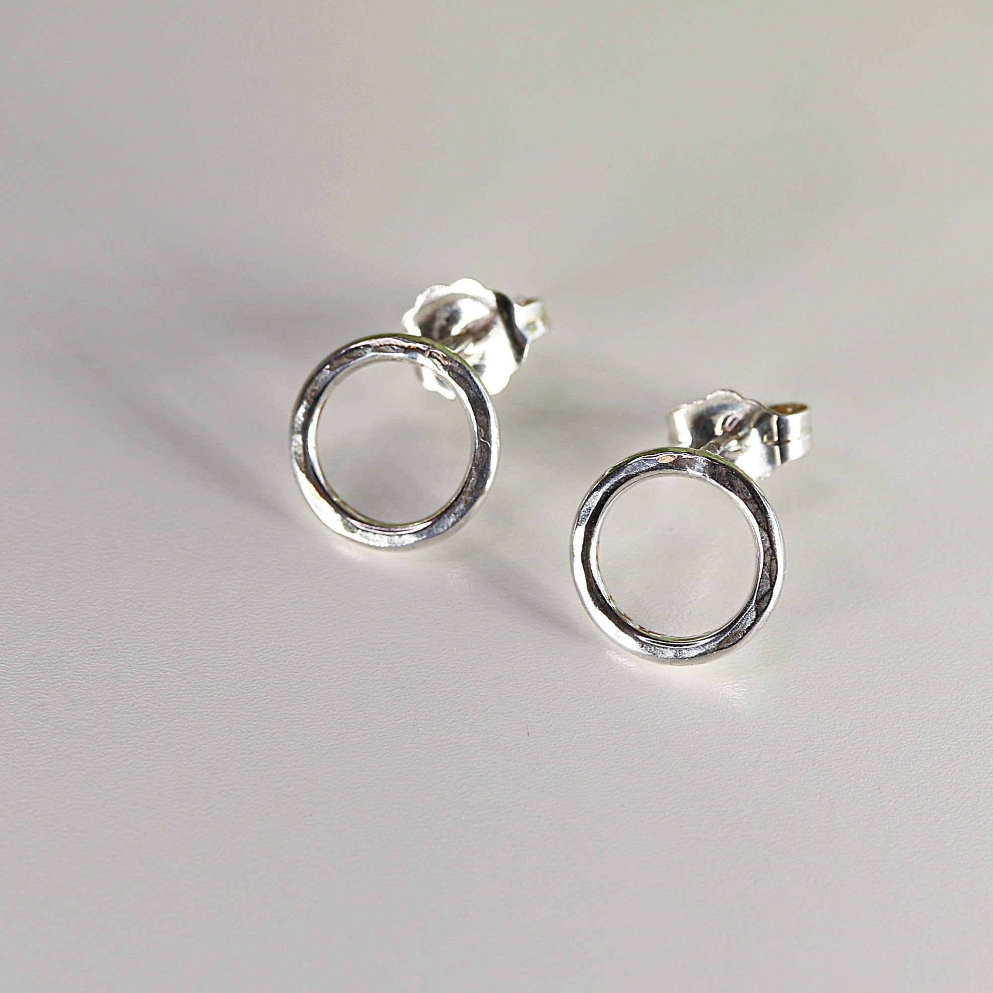 Hammered Gold Circle Stud Earrings