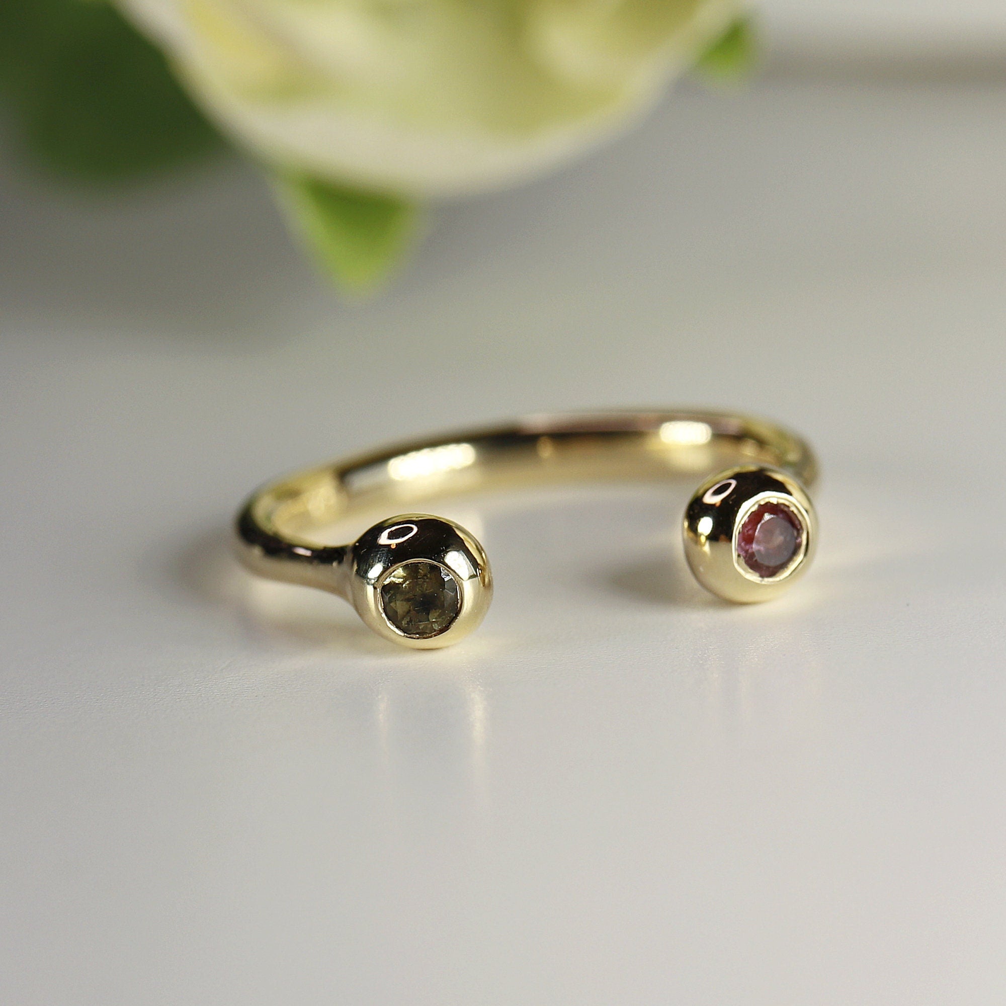 18k Solid Gold Pink Tourmaline Ring, Open Cuff Ring