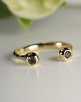 18k Solid Gold Pink Tourmaline Ring, Open Cuff Ring