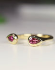 18k Solid Gold Pink Tourmaline Ring, Open Cuff Ring