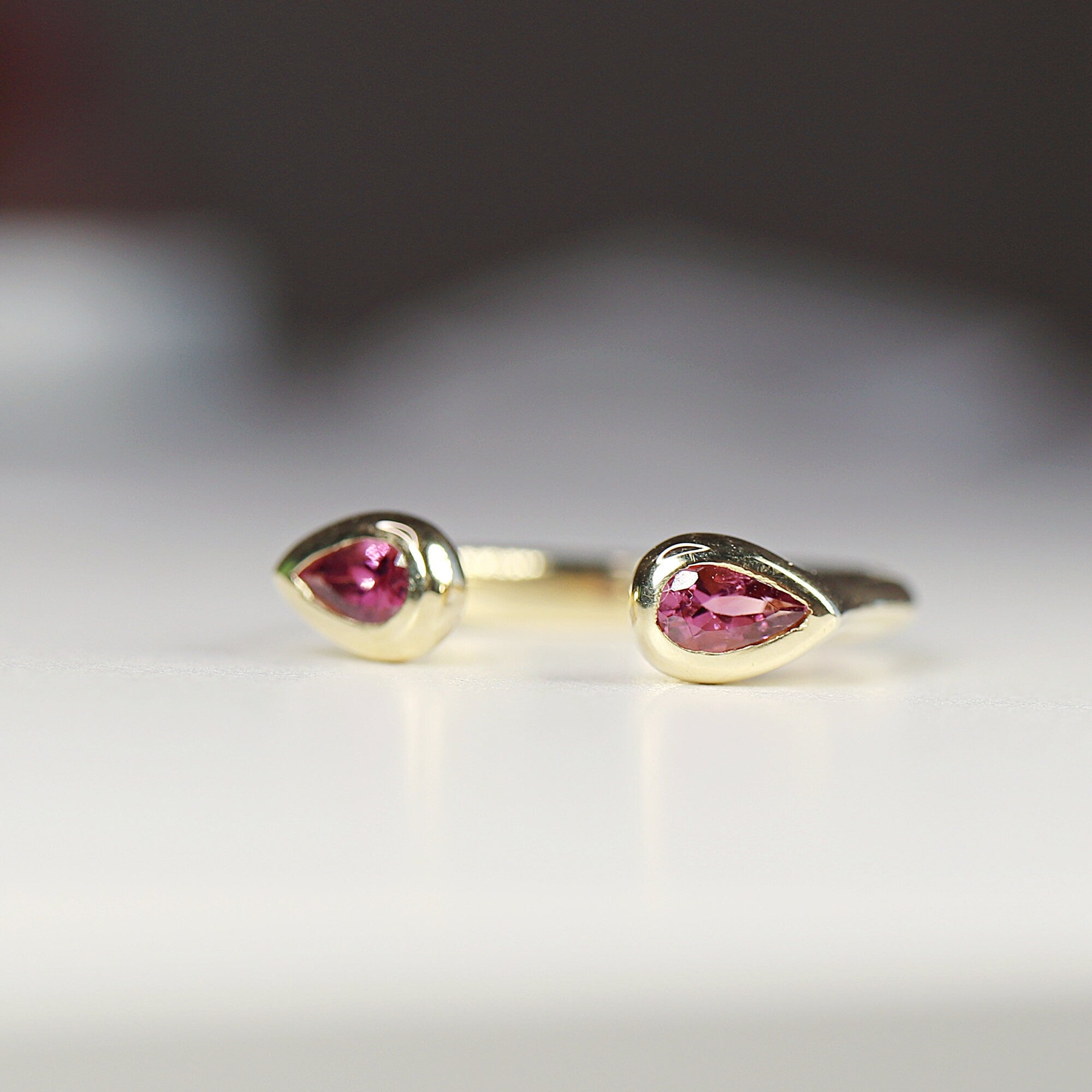 18k Solid Gold Pink Tourmaline Ring, Open Cuff Ring