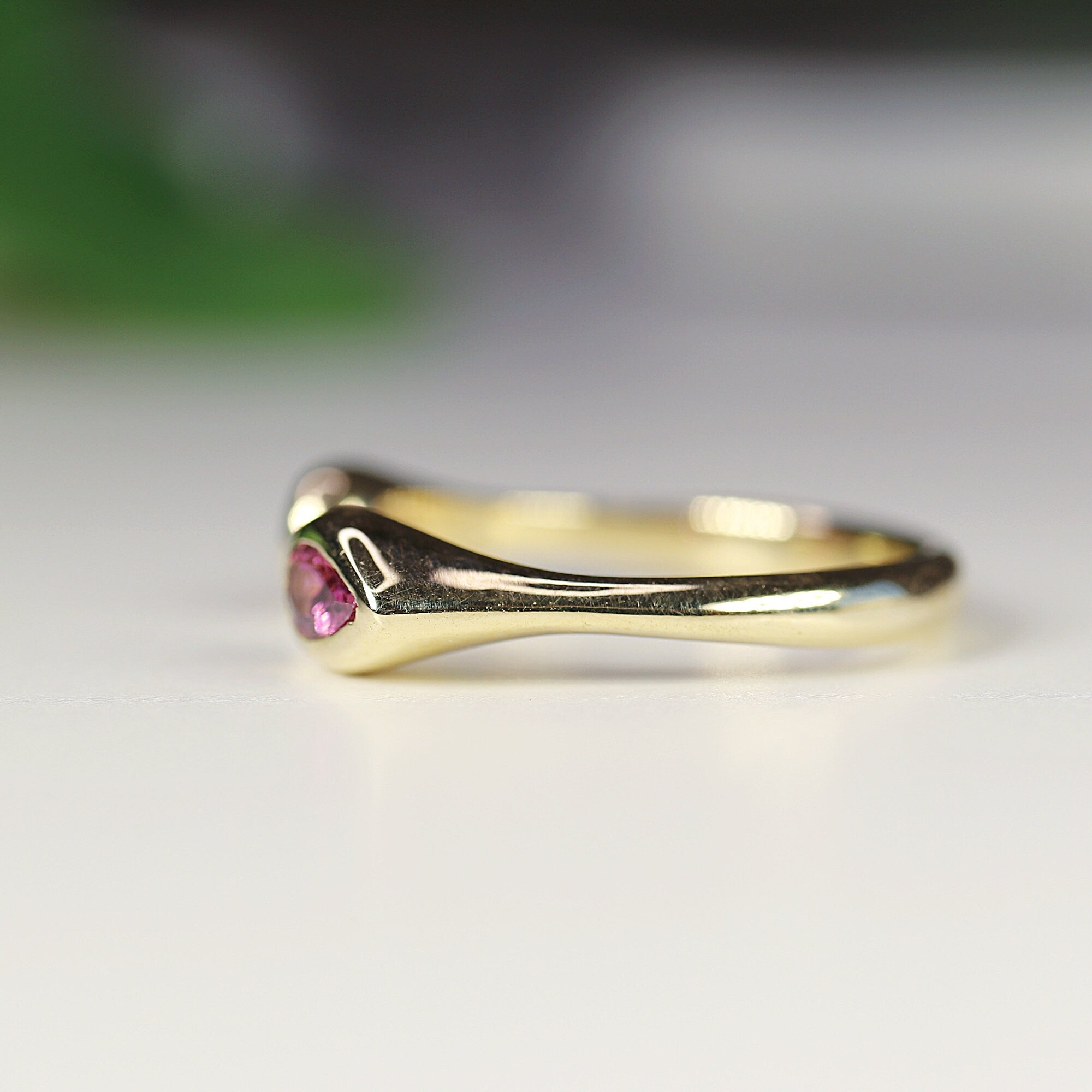 18k Solid Gold Pink Tourmaline Ring, Open Cuff Ring