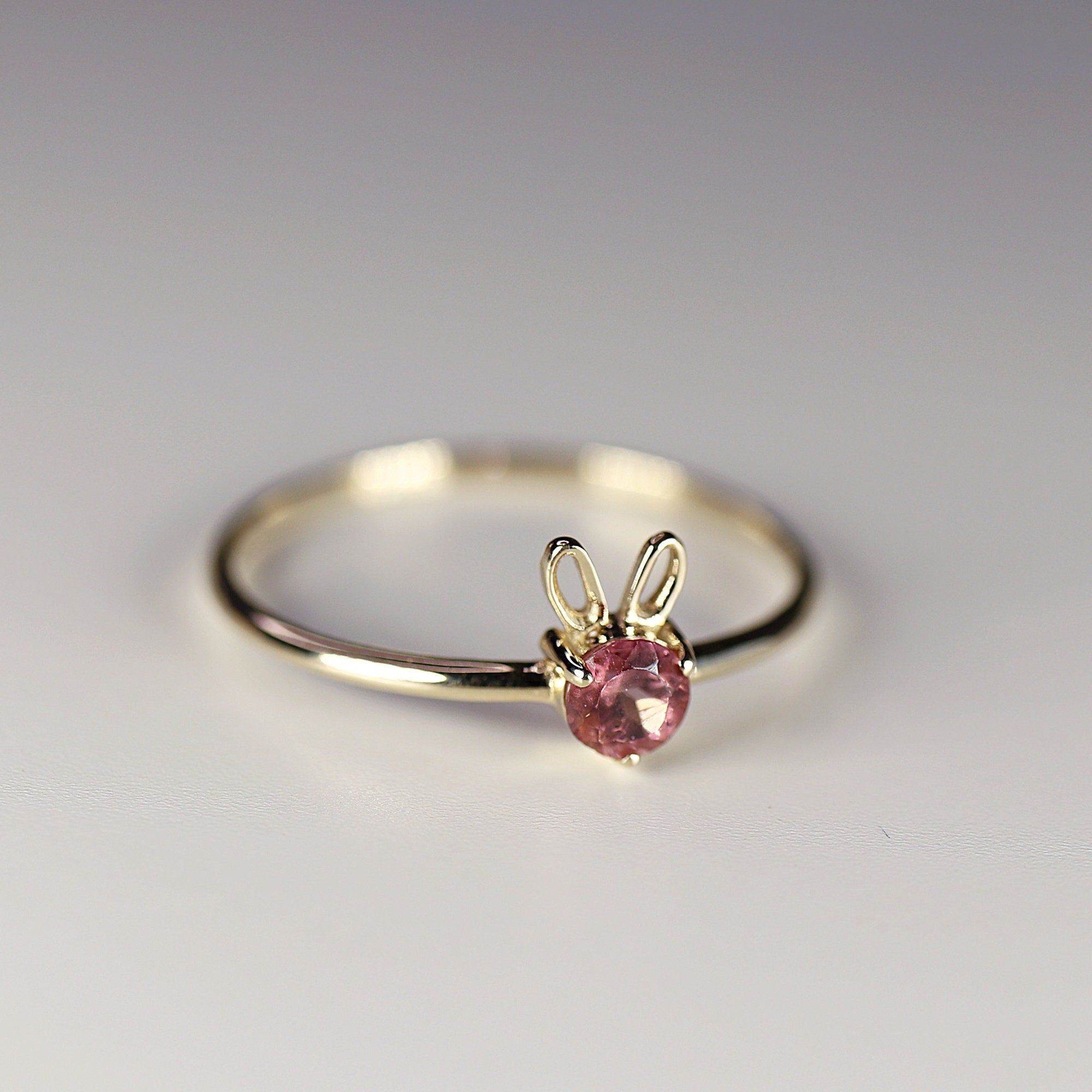 October Birthstone Bunny Ring 14k Gold - Opal or Pink Tourmaline - Melt'm Jewelry