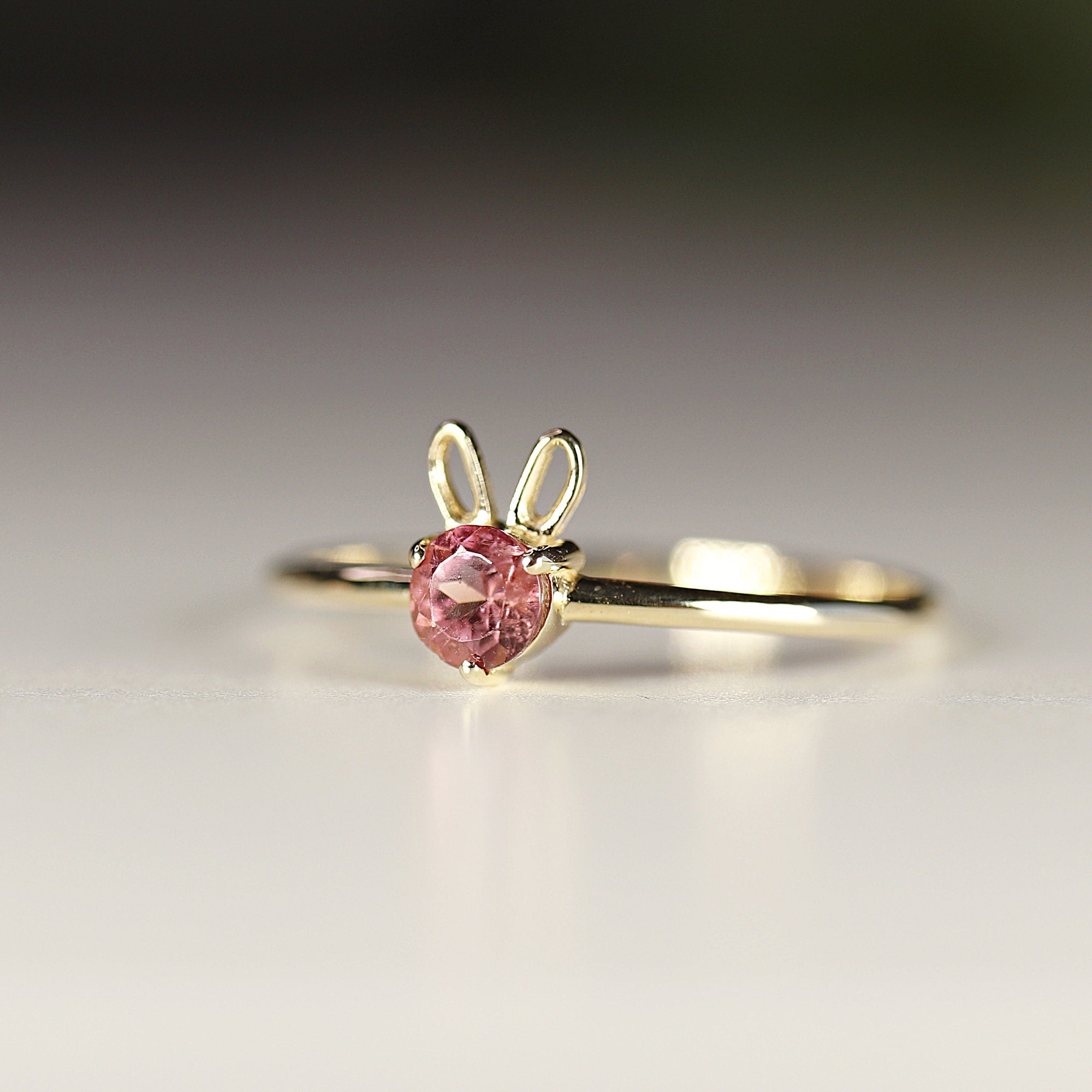 October Birthstone Bunny Ring 14k Gold - Opal or Pink Tourmaline - Melt'm Jewelry