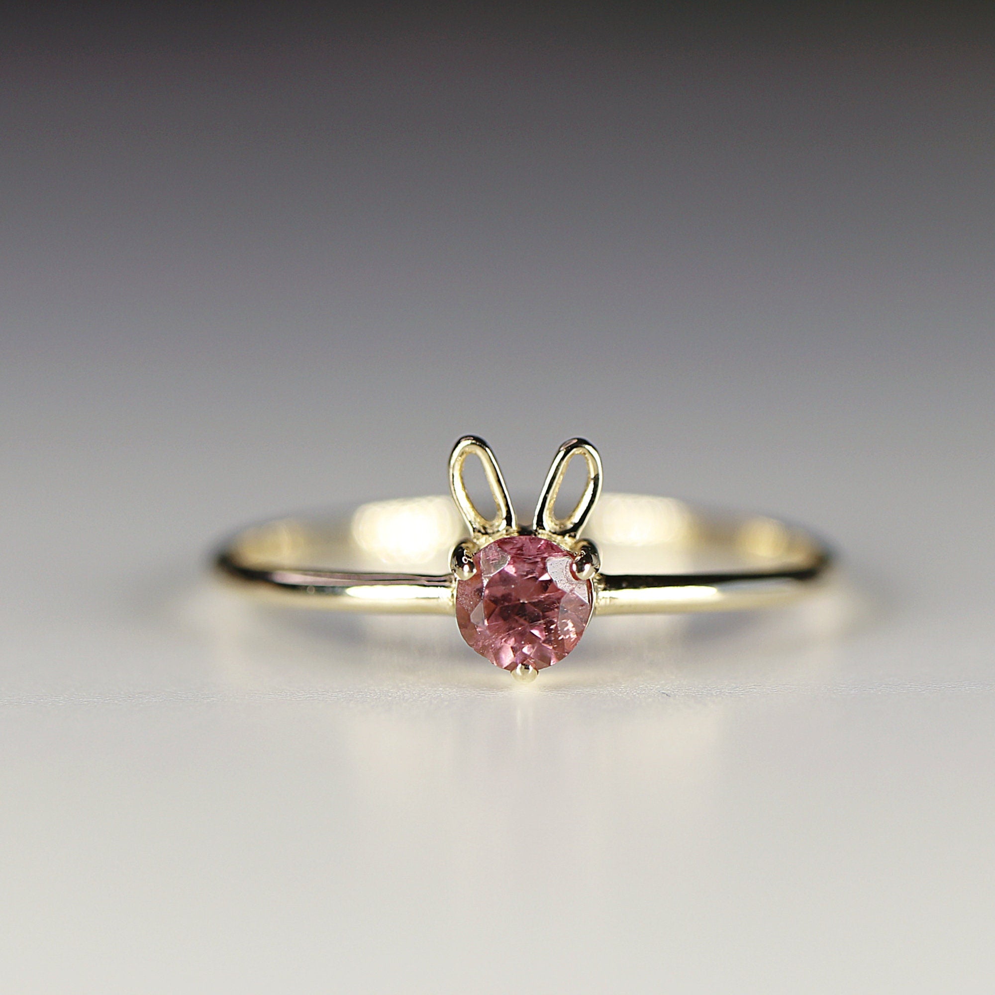 October Birthstone Bunny Ring 14k Gold - Opal or Pink Tourmaline - Melt'm Jewelry