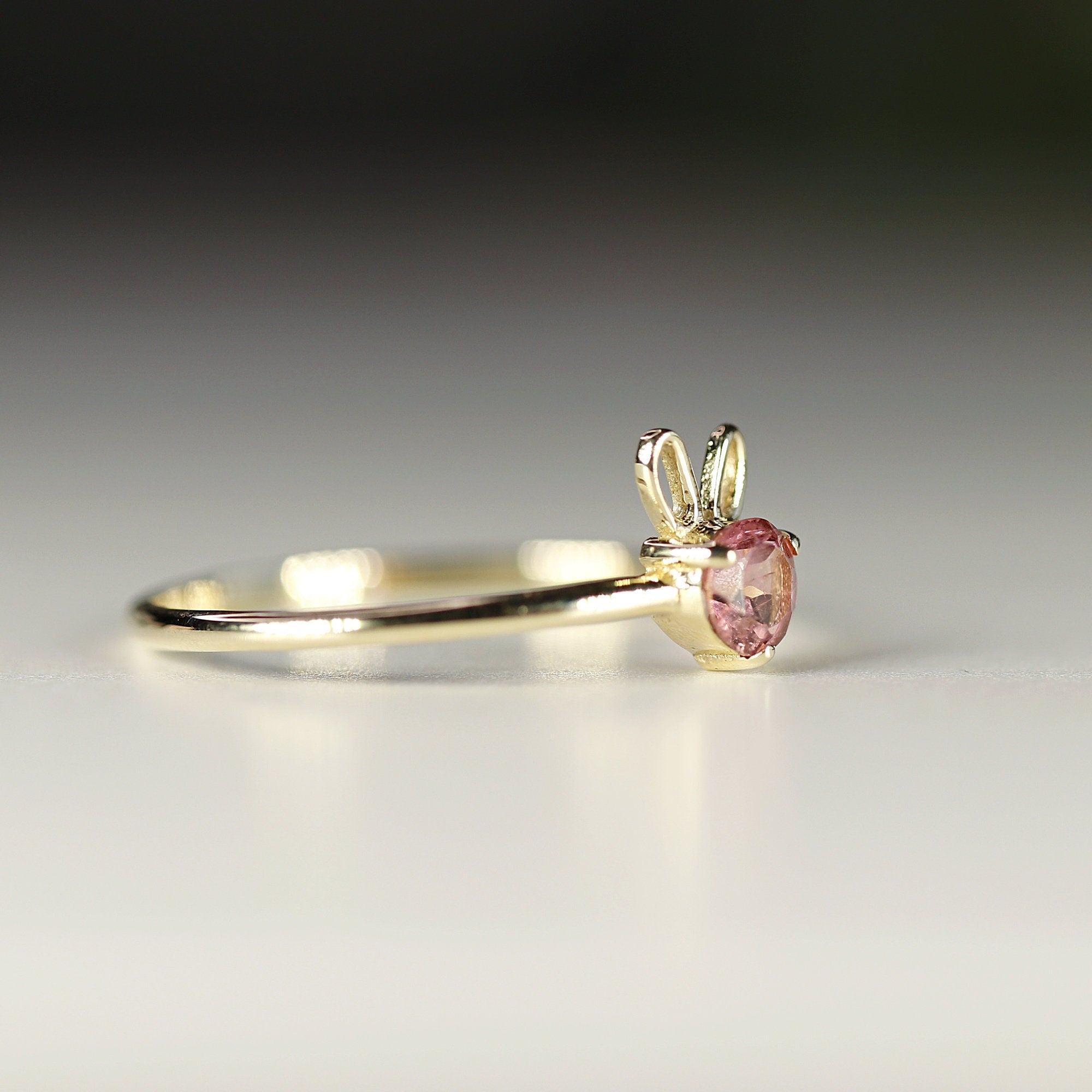 October Birthstone Bunny Ring 14k Gold - Opal or Pink Tourmaline - Melt'm Jewelry