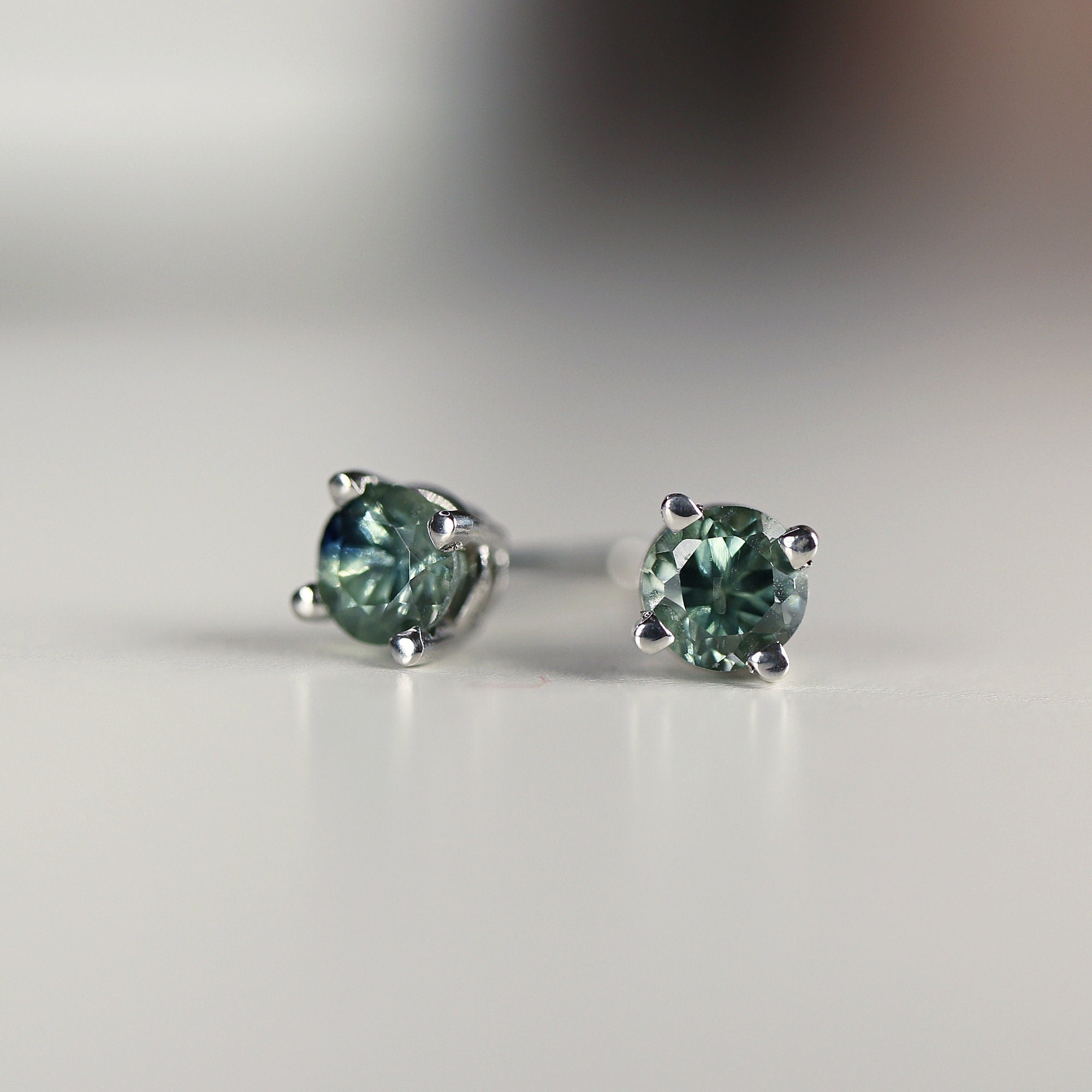 Teal Green Montana Sapphire Stud Earrings 14k Gold