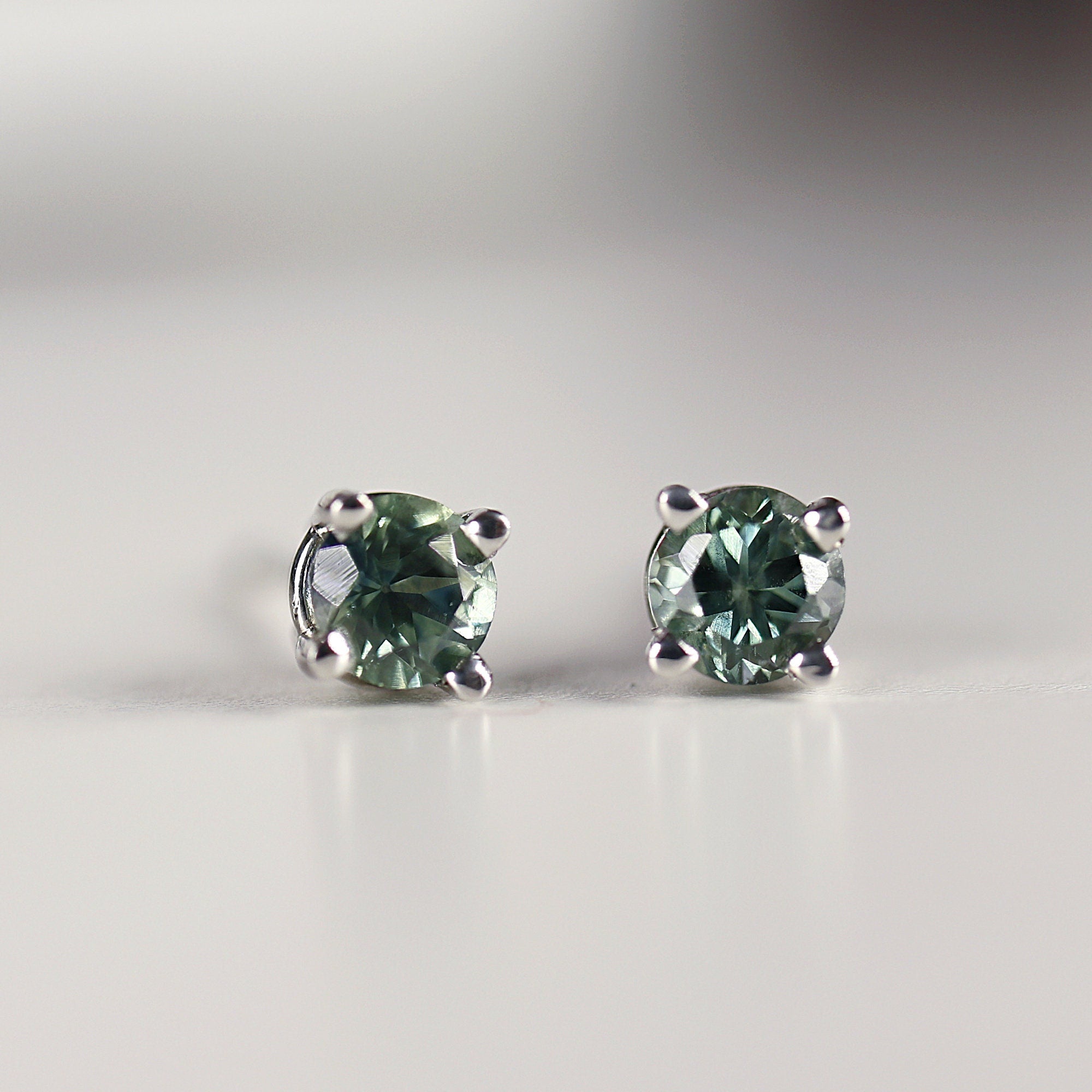 Teal Green Montana Sapphire Stud Earrings 14k Gold