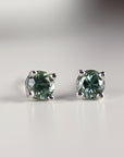 Teal Green Montana Sapphire Stud Earrings 14k Gold