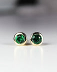 14k Gold Bezel Set Emerald Stud Earrings