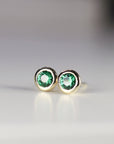 14k Gold Bezel Set Emerald Stud Earrings