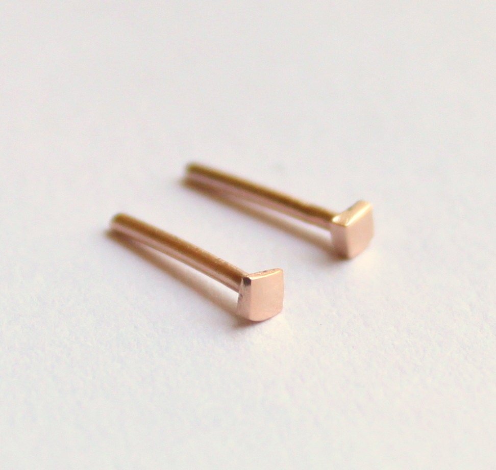 2mm Square Gold Stud Earrings (Solid Yellow or Rose Gold - SINGLE or PAIR) - Melt'm Jewelry