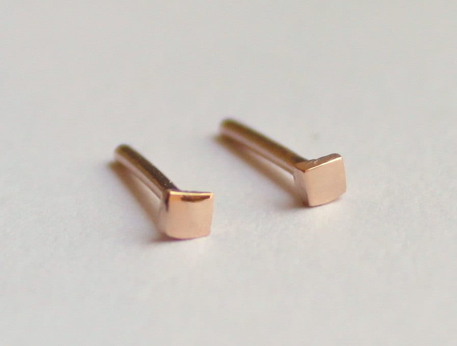 2mm Square Gold Stud Earrings (Solid Yellow or Rose Gold - SINGLE or PAIR) - Melt'm Jewelry