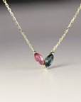 Marquise Pink Tourmaline and Green Tourmaline Necklace 14k Solid Gold - Melt'm Jewelry