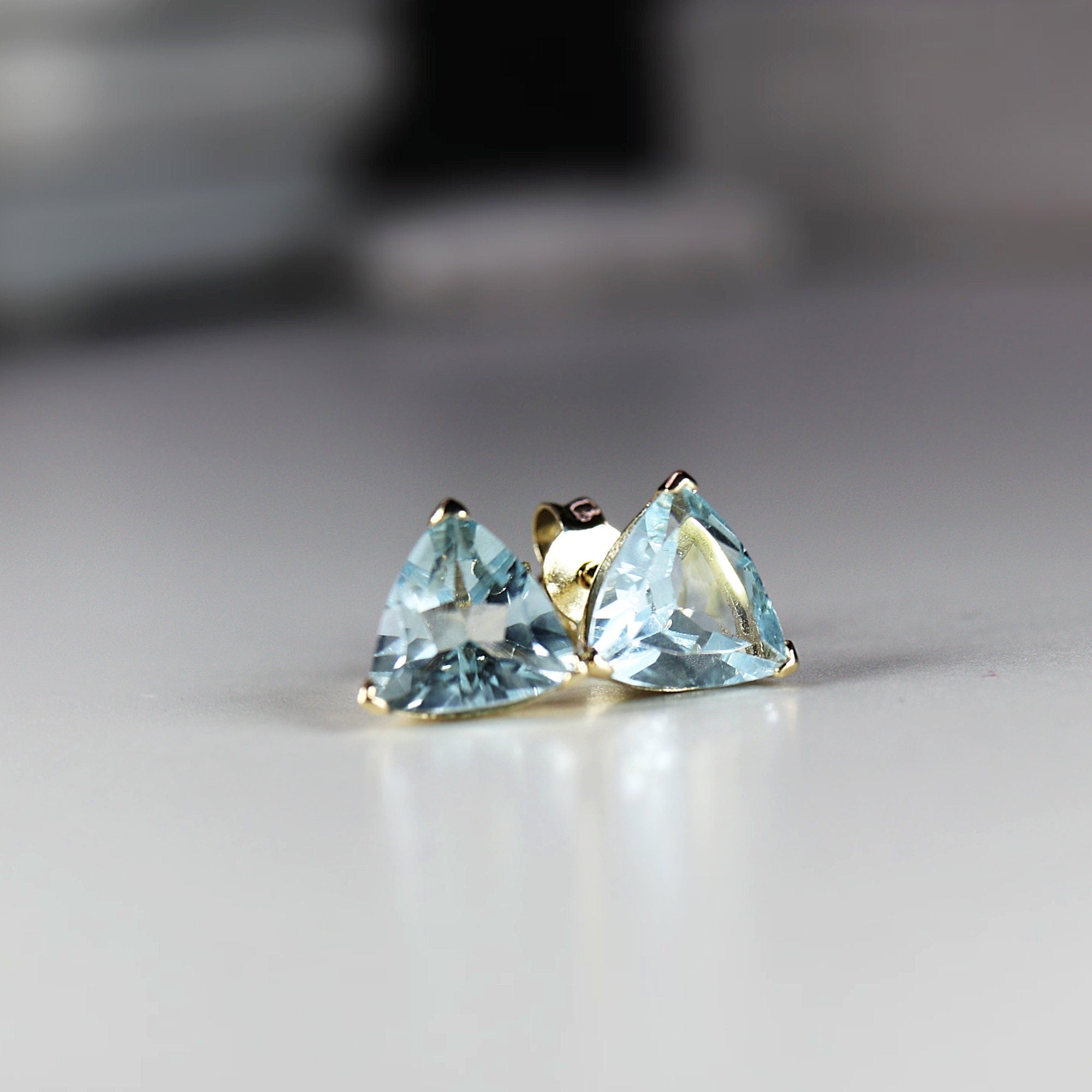 14k Gold Trillion Blue Topaz Earrings - Melt'm Jewelry