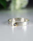 Hammered Silver Band Diamond Ring, Mixed Metal Ring