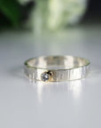 Hammered Silver Band Diamond Ring, Mixed Metal Ring - Melt'm Jewelry