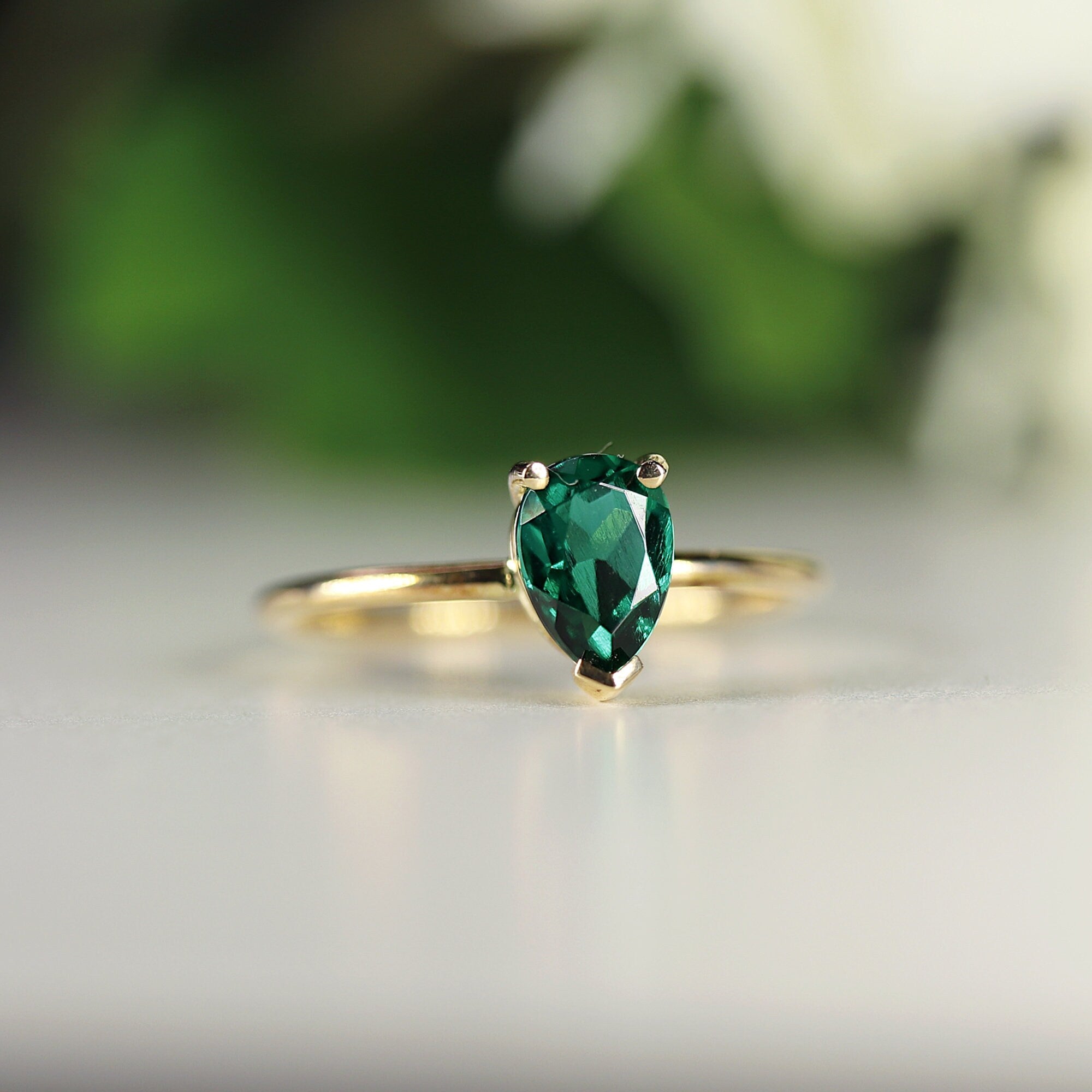 Pear Cut Emerald Ring 14k Gold