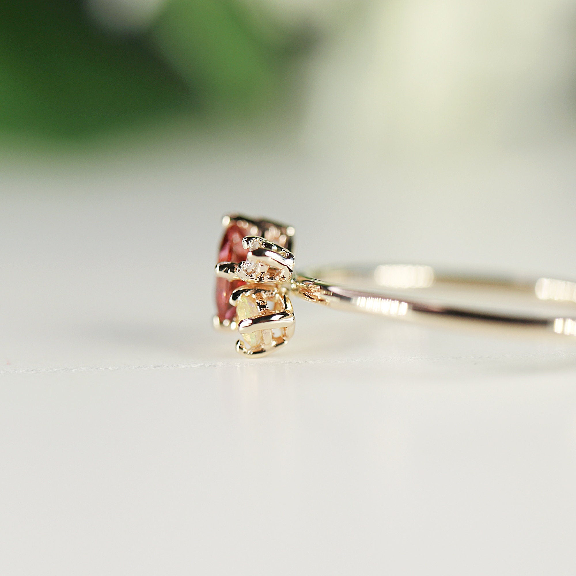 Opal Tourmaline and Diamond Cluster Engagement Ring - Melt'm Jewelry