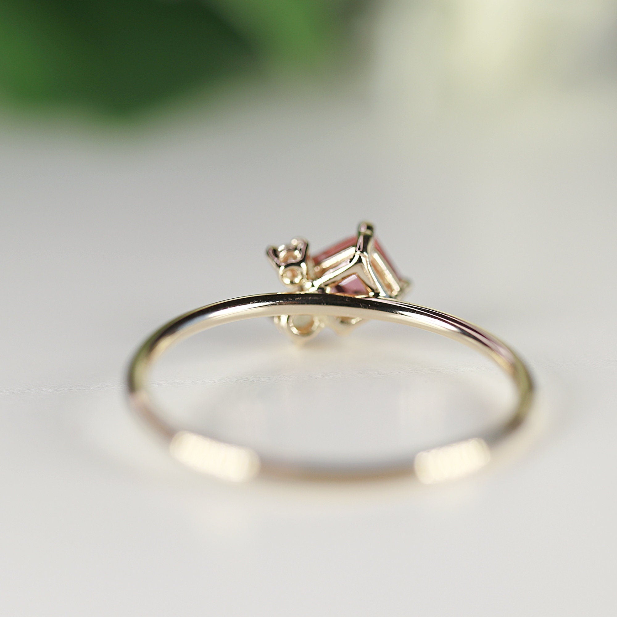 Opal Tourmaline and Diamond Cluster Engagement Ring - Melt'm Jewelry