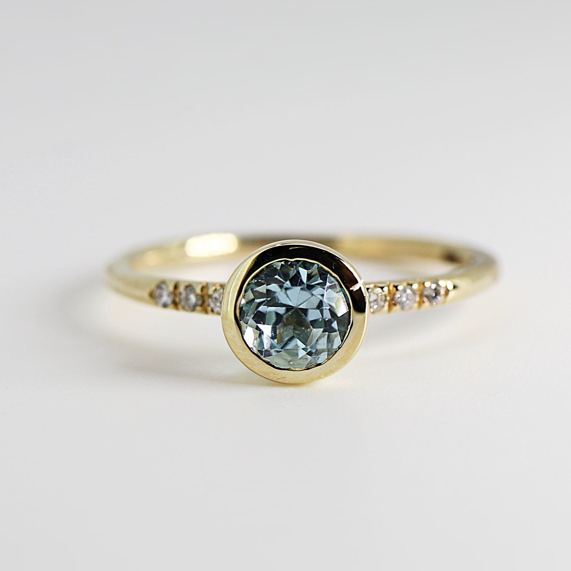 Aquamarine Engagement Ring 14k Solid Gold