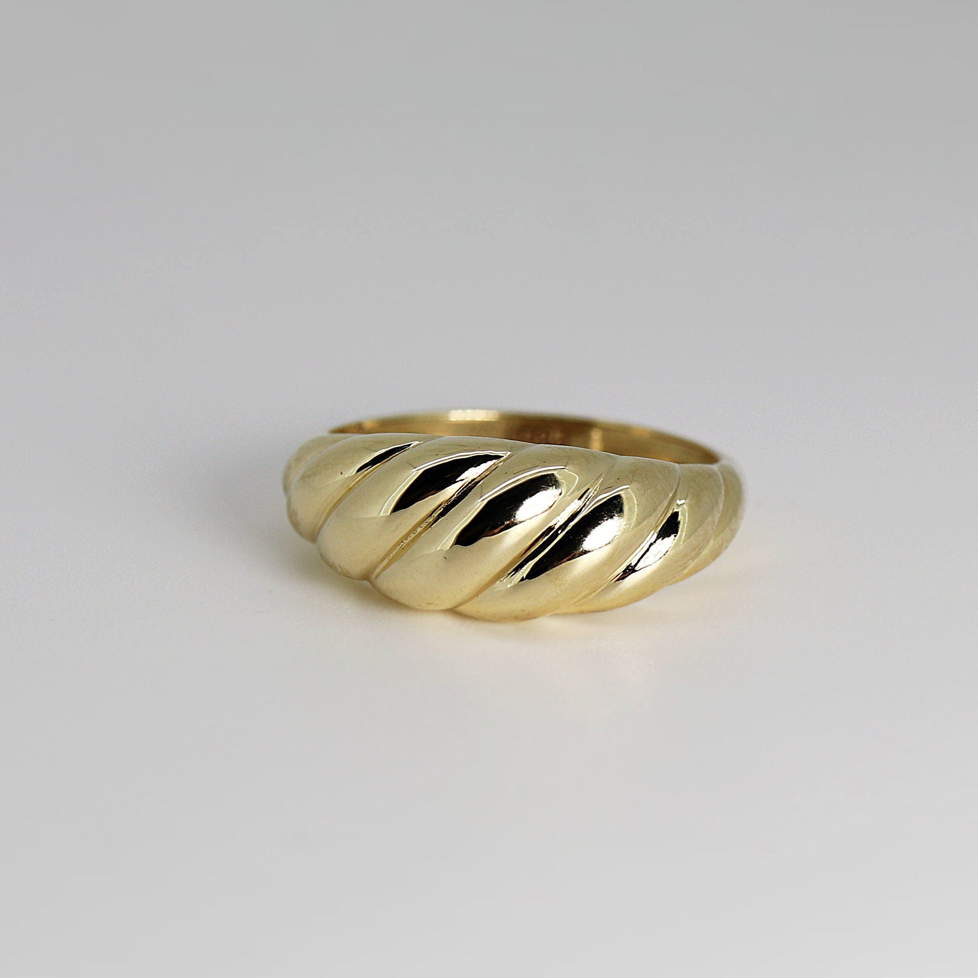 14k Solid Gold Croissant Ring, Chunky Dome Ring