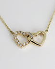 14k Gold Diamond Interlocking Two Hearts Necklace