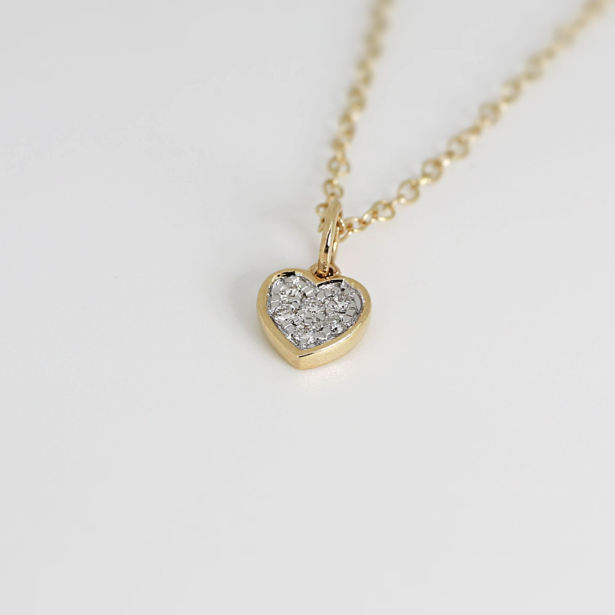 Diamond Heart Necklace 14k Solid Gold 6 Genuine Natural Diamonds Pave Cluster