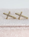 14k Yellow Gold Diamond Cross Earrings