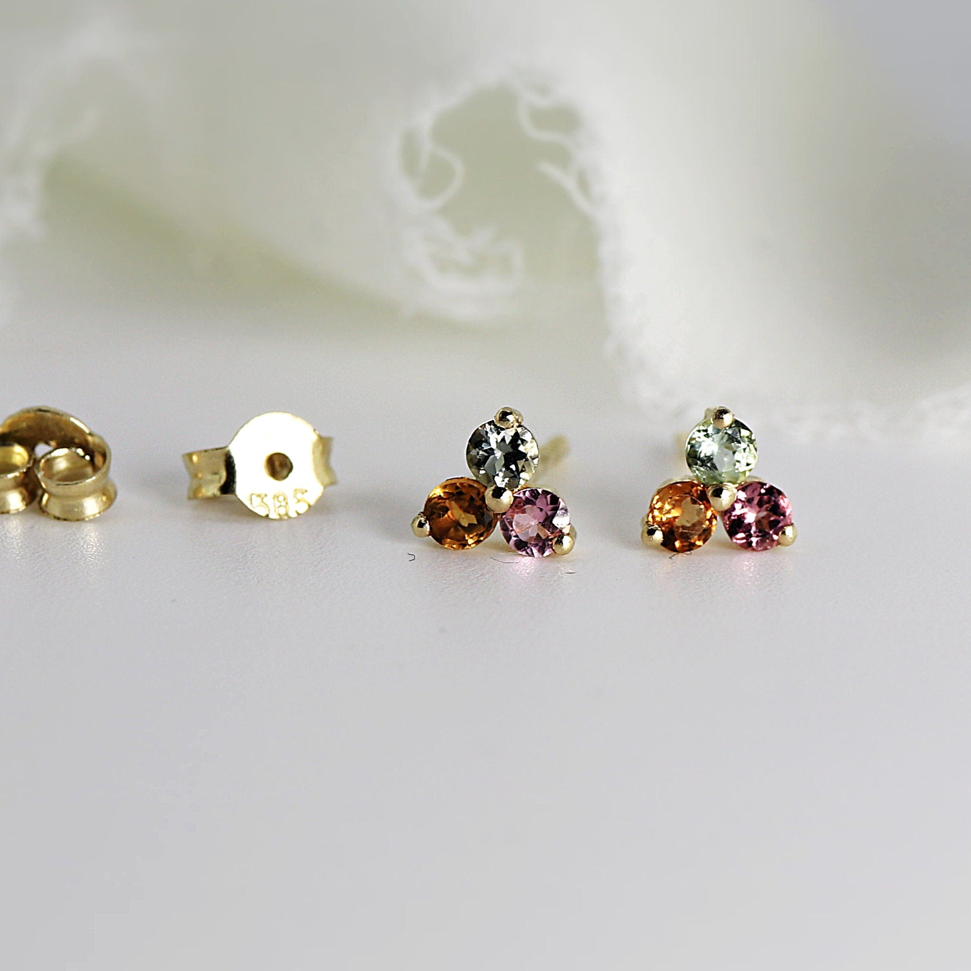 Tourmaline Trio Earrings in 14k Solid Gold - Melt'm Jewelry