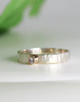 Hammered Silver Band Diamond Ring, Mixed Metal Ring