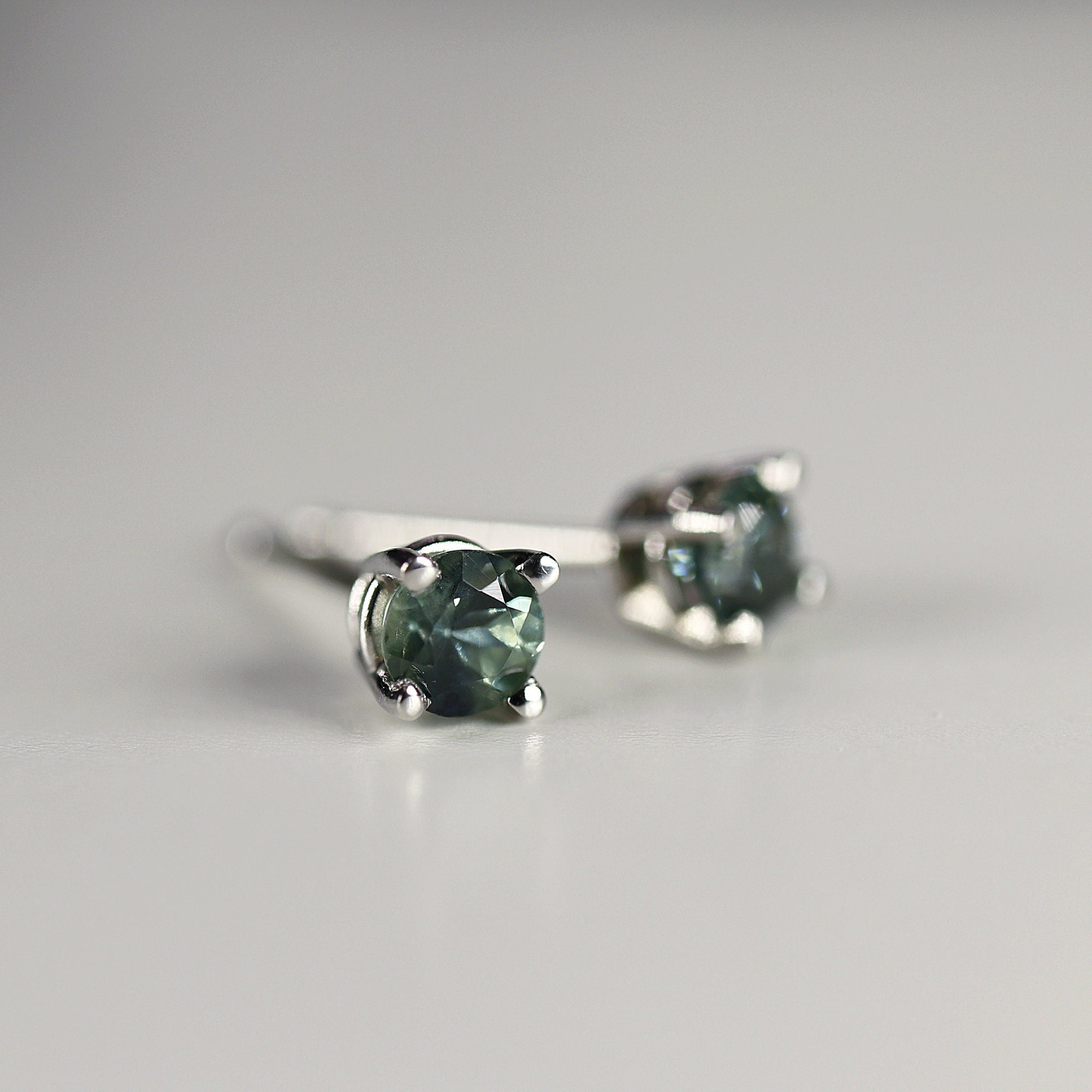 Teal Green Montana Sapphire Stud Earrings 14k Gold