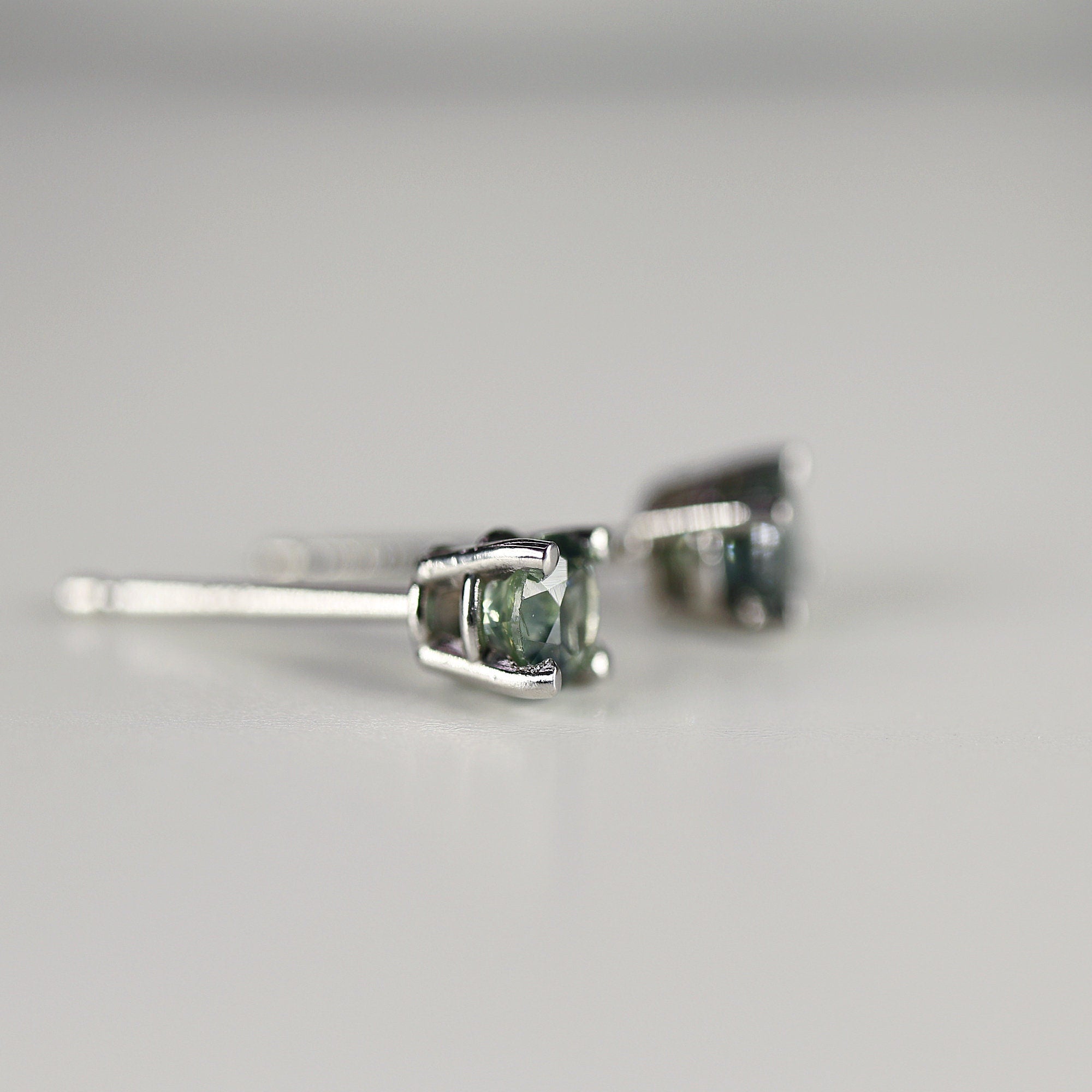 Teal Green Montana Sapphire Stud Earrings in 14k Gold - Melt'm Jewelry