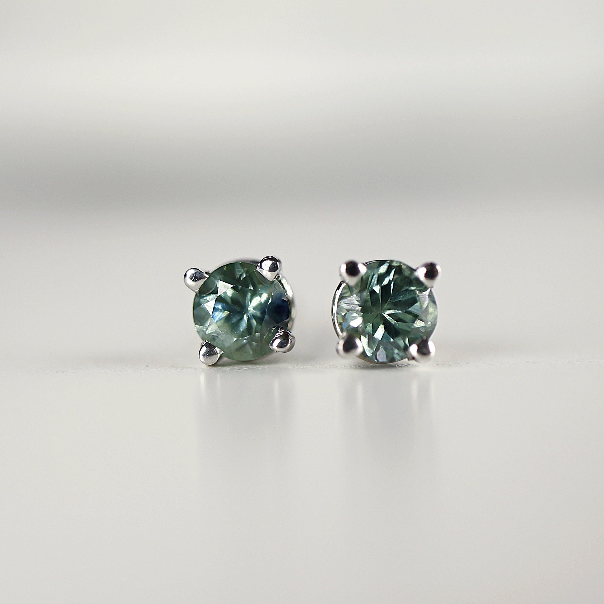 Teal Green Montana Sapphire Stud Earrings 14k Gold