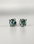 Teal Green Montana Sapphire Stud Earrings 14k Gold