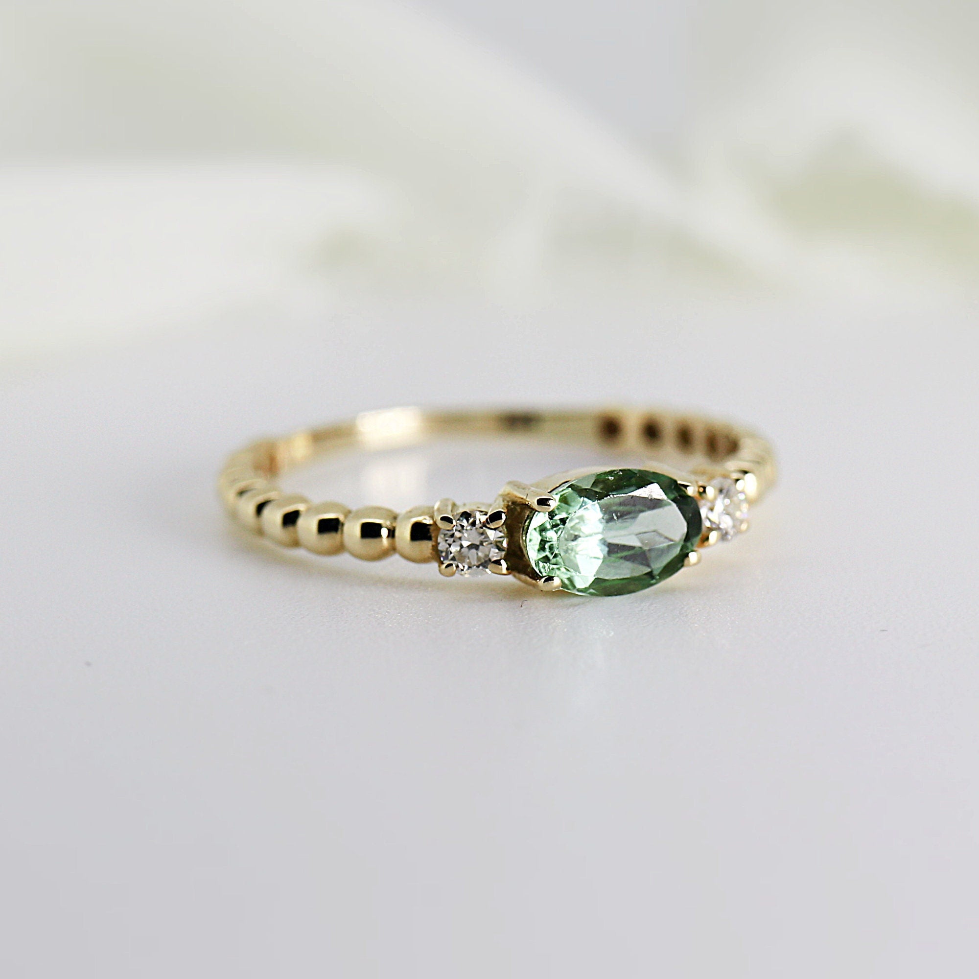 Diamond & Oval Tourmaline Engagement Ring - Melt'm Jewelry