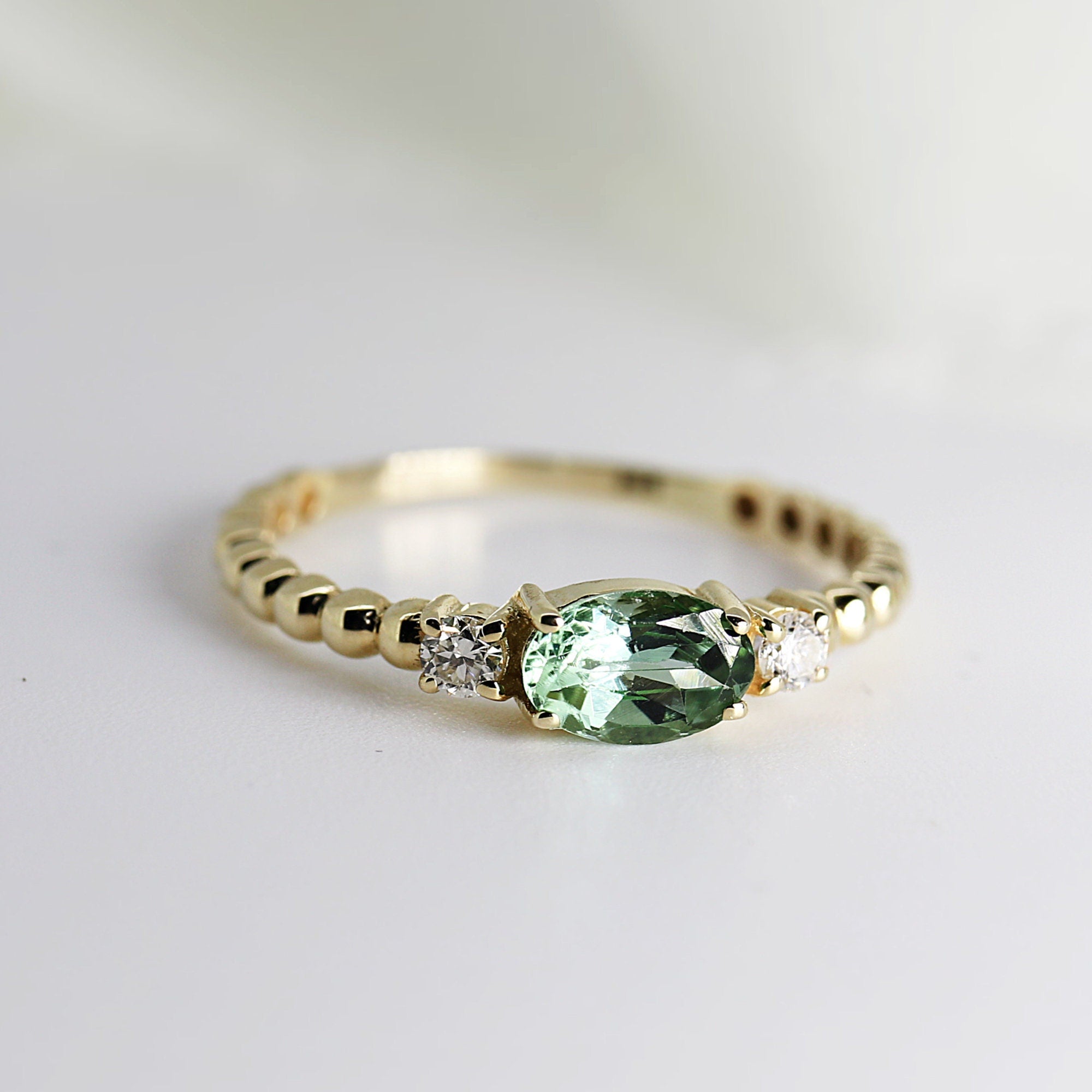 Diamond &amp; Oval Tourmaline Engagement Ring - Melt'm Jewelry