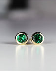 14k Gold Bezel Set Emerald Stud Earrings