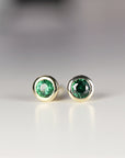 14k Gold Bezel Set Emerald Stud Earrings