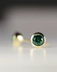 14k Gold Bezel Set Emerald Stud Earrings