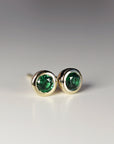 14k Gold Bezel Set Emerald Stud Earrings