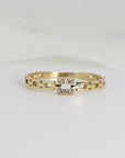 14k Solid Gold Rectangular Chain Link Diamond Ring