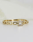 14k Solid Gold Rectangular Chain Link Diamond Ring