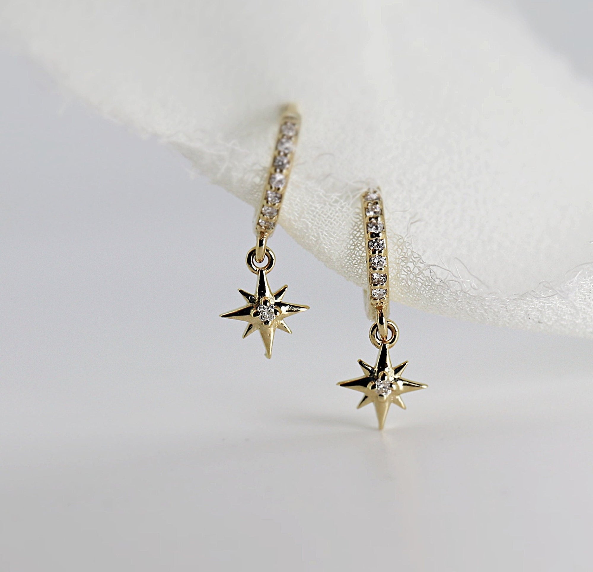 Diamond Northstar Hoop Earrings (SINGLE or PAIR) - Melt'm Jewelry