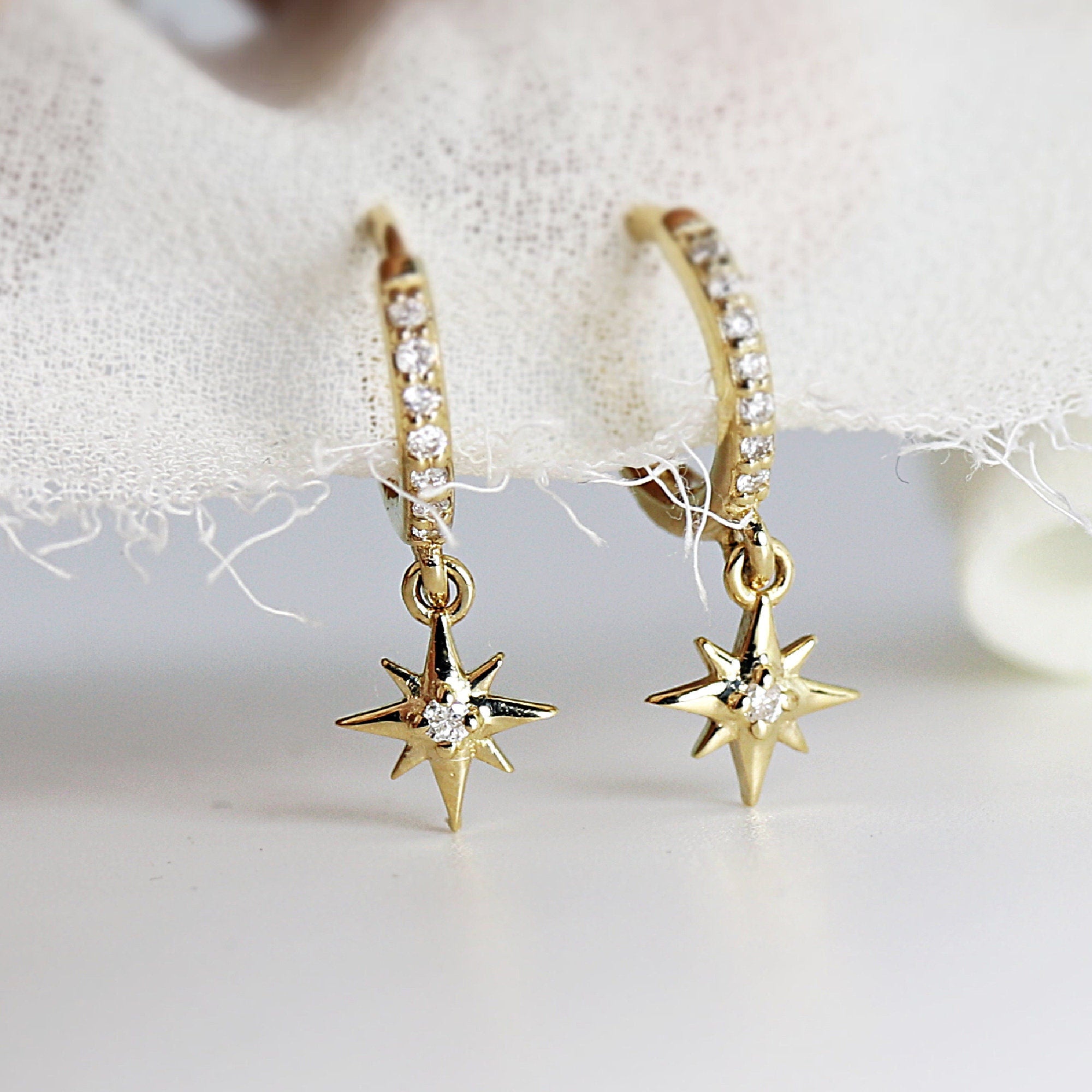 Diamond Northstar Hoop Earrings (SINGLE or PAIR) - Melt'm Jewelry