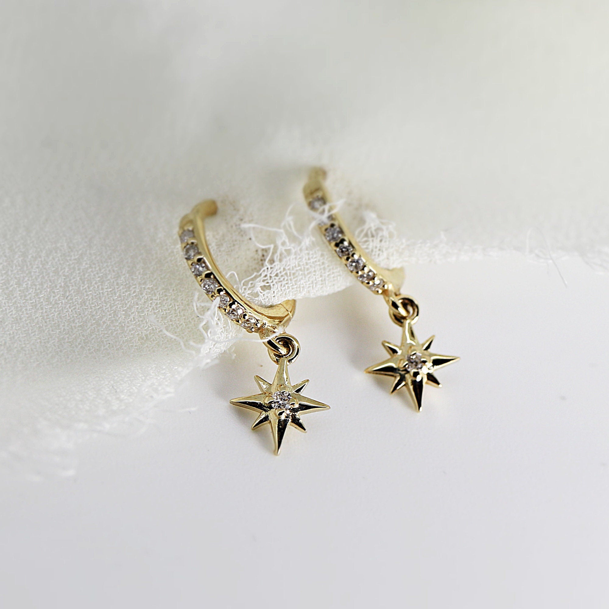 Diamond Northstar Hoop Earrings (SINGLE or PAIR) - Melt'm Jewelry